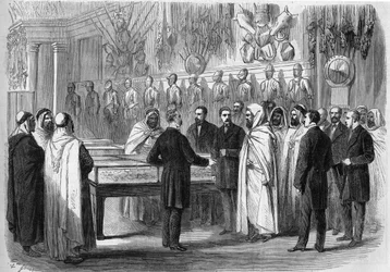 Ben Mahi Ed Din Abd El Kader (Abd El-Kader) (1808 - 1883) algerischer Emir besucht das Artilleriemuseum am 18. Juli