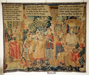 Benigne de Cirey und Susanna beim Baden, linkes Panel aus der Geschichte von Susanna