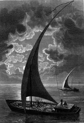 Boot (Feluke) auf dem Nil, Ägypten. Gravur in „The Journal of Youth“