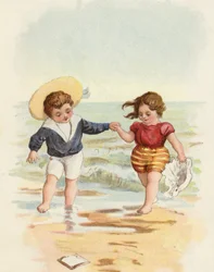 Junge und Mädchen spielen am Strand