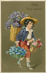 Junge trägt Blumen