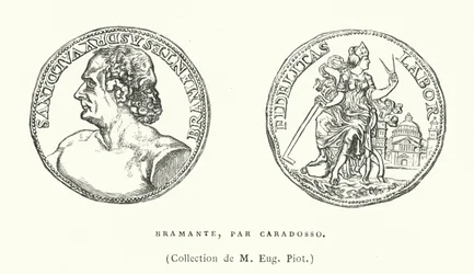 Bronzemedaille des italienischen Renaissance-Architekten Donato Bramante von Caradosso, um 1506