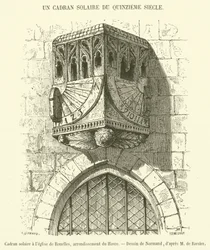 Sonnenuhr an der Kirche von Rouelles, Bezirk Le Havre (Stich)