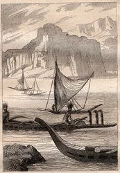 Kanus der Marquesas-Inseln - Illustration aus „Die großen Seefahrer des 18. Jahrhunderts“