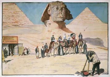 Karawane von Touristen wird vor der Sphinx in Gizeh fotografiert