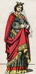 Karolingische Dynastie: Porträt von Adelheid von Friaul (oder Aelis, ca. 850-901), Königin der Franken, Ehefrau von Ludwig II. der Stammler (846-879). Epinal-Bild Ende des 19. Jahrhunderts. Private Sammlung.