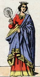 Karolingische Dynastie: Porträt von Edwige von Wessex (Edgiva, Otgiva, Ogive, ca. 903-951) Königin der Franken, Ehefrau von Karl III. genannt der Einfältige (879-929). Epinal-Bildgebung aus dem späten 19. Jahrhundert. Private Sammlung.