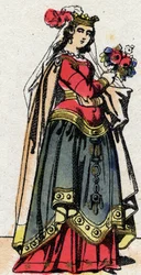 Karolingische Dynastie: Porträt von Hildegard von Vintzgau (ca. 758-783), Ehefrau von Karl dem Großen (Carolus Magnus, 742-814). Epinal-Bild aus dem späten 19. Jahrhundert. Private Sammlung