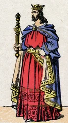 Karolingische Dynastie: Porträt von Ludwig IV., genannt Übersee (921-954), König der Franken von 936 bis 954. Epinal-Bild Ende des 19. Jahrhunderts. Private Sammlung.