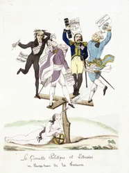 Karikatur über Napoleon Bonaparte. Die politische und literarische Wetterfahne, an der das Glück vorüberzieht.