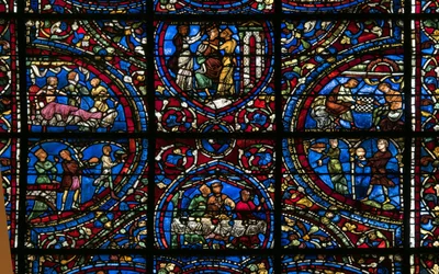 Kathedrale von Chartres, Buntglas: Gleichnis vom verlorenen Sohn, Detail