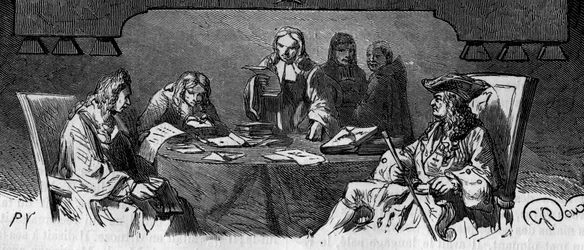 Zensur: Unter dem Ancien Régime wird der Dienst, der private Korrespondenz aus Sicherheitsgründen untersucht, „Schwarzes Kabinett“ genannt. Stich aus dem 19. Jahrhundert.