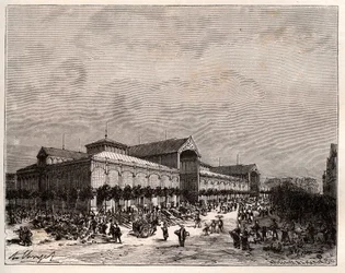 Zentralhallen in Paris im 19. Jahrhundert - Gravur in „La France illustrée: géographie, histoire, administration statistique“ von V.A. Malt-Brown. 1884