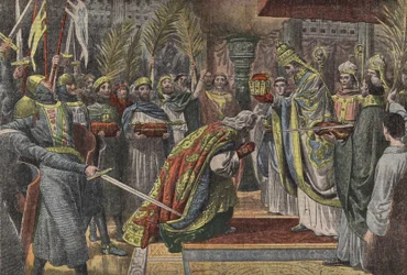 Karl der Große wird von Papst Leo III. gekrönt in Le Pelerin