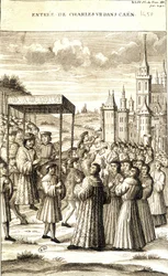 Karl VII. zieht 1450 in Caen ein