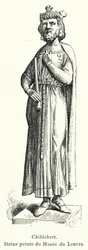 Childebert, bemalte Statue im Louvre-Museum (Gravur)