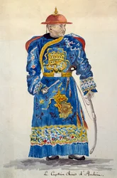 Chinesischer Kapitän von Ambon, Molukken, Aquarell von Jules-Louis Lejeune, basierend auf 