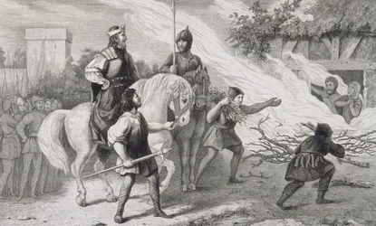Chlotaire I. (497-561) verbrennt seinen rebellischen Sohn und seine Familie, aus 