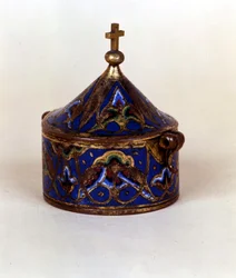 Behälter für heiliges Öl in Emaille. Limoges