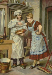 Koch gibt Dienstmädchen etwas zu kosten