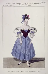 Kostüm für Madame Cinti Damoreau in der Rolle der Zerlina in Don Giovanni, graviert von Maleuvre, gedruckt von Hautecoeur-Martinet