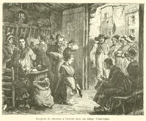Haarschneider bei der Arbeit in einem Dorf in der Auvergne