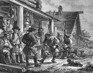 Russischer Dorftanz. Gravur von Durand nach einem russischen Druck.