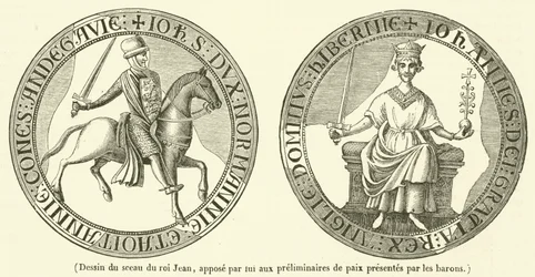 Zeichnung des Siegels von König Johann, angebracht an die Friedensvorverhandlungen der Barone