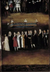 Detail eines Bildschirms aus dem 18. Jahrhundert, verwendet für das Fest Gottes (oder Fest des Allerheiligsten Sakraments)