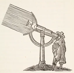 Dioptrisches Teleskop, Kopie eines Stichs von Boris Mestchersky, Illustration aus Histoire de la Nation Francaise, Sciences, Bände I & II, von Gabriel Hanotaux, 1924