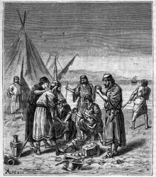 Entdeckung der Glasherstellung durch phönizische Händler - Gravur in 