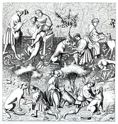 Krankheiten von Hunden und ihre Heilung, nach einer Miniatur im Manuskript von Gaston de Foix