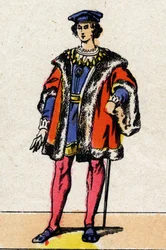 Dynastie der Valois: Porträt von Karl VIII. (1470-1498), König von Frankreich von 1483 bis 1498. Epinal-Bildgebung aus dem späten 19. Jahrhundert. Private Sammlung.