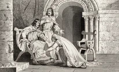 Emme küsst das Knie ihres Mannes Raoul (gest. 936) in Anerkennung seiner Souveränität, aus 
