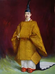 Kaiser Hirohito (1901-1989) im Krönungsornat, 1928