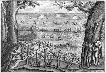Gravur von 1738 in „Die Abenteuer von Claude Lebeau“ (Sr c Le Beau) 1738.