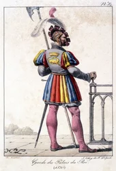 Gravur eines Wächters des Königspalastes im Jahr 1530