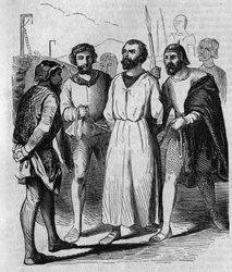 Enguerrand de Marigny, Kämmerer und Minister von König Philipp IV. dem Schönen, auf dem Weg zur Folter im Jahr 1315. Gravur des 19. Jahrhunderts.