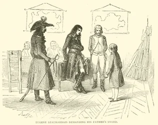 Eugene Beauharnais fordert das Schwert seines Vaters (Gravur)