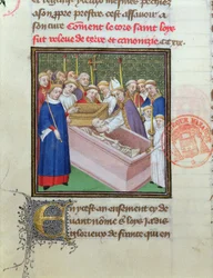 Exhumierung und Heiligsprechung von St. Louis (1215-70) im Jahr 1297, aus Les Grandes Chroniques de France