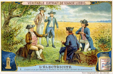 Experiment von Benjamin Franklin mit fliegenden Hirschen als Blitzableiter - Liebig Werbesticker