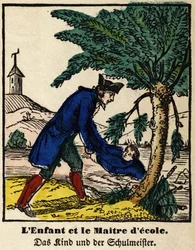 Fabeln von La Fontaine: Das Kind und der Schulmeister (Bild von Epinal, erste Hälfte des 19. Jahrhunderts)