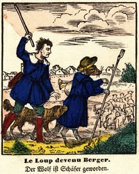 Fabeln von La Fontaine: Der Wolf wurde Schäfer (Bild von Epinal, erste Hälfte des 19. Jahrhunderts)