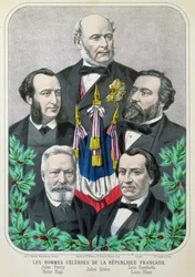 Berühmte Männer der Französischen Republik: Jules Ferry (1832-93) Jules Grevy (1807-91) Leon Gambetta (1838-82) Victor Hugo (1802-85) und Louis Blanc (1813-82) 1873