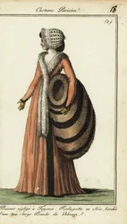 Modische Frau mit riesigem Pelzmuff