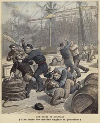 Kämpfe zwischen englischen und preußischen Matrosen an den Millwall-Docks