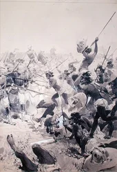 Kämpfe zwischen Zulus und englischen Soldaten, ca. 1878