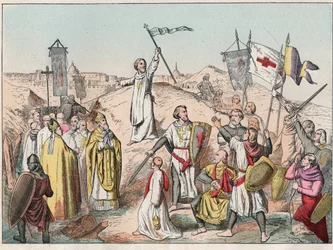 Erster Kreuzzug: die Belagerung und Eroberung Jerusalems durch die Kreuzfahrer unter der Führung von Gottfried von Bouillon (1058-1100) im Jahr 1099 - Gravur Ende des 19. Jahrhunderts in "Nos Gires Nationales - Images"