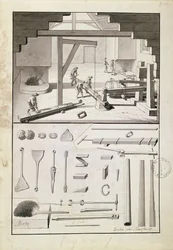 Gießerei, Zeichnung für die Description des Arts et Métiers, von L. Simonneau, die Diderot für die Encyclopédie inspirierte
