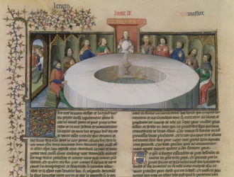 Fr.120 f.524v Die Ritter der Tafelrunde aus der Geschichte von Lancelot, aus La Quite de Saint Graal